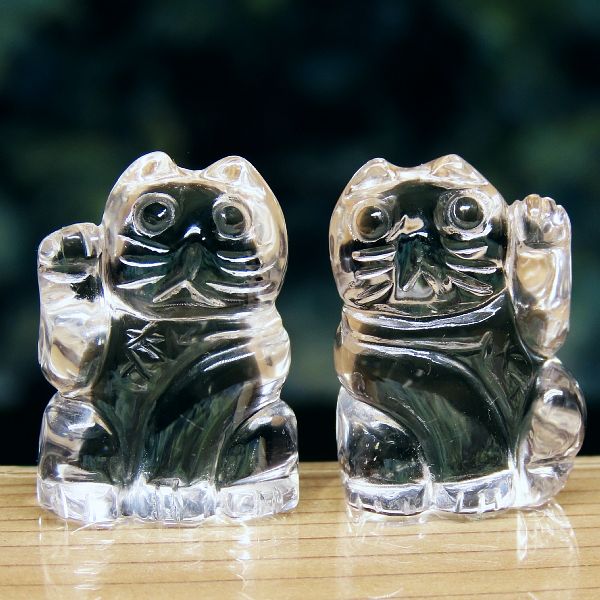 瑠璃双魚細工招き猫水晶置物置物 - 置物
